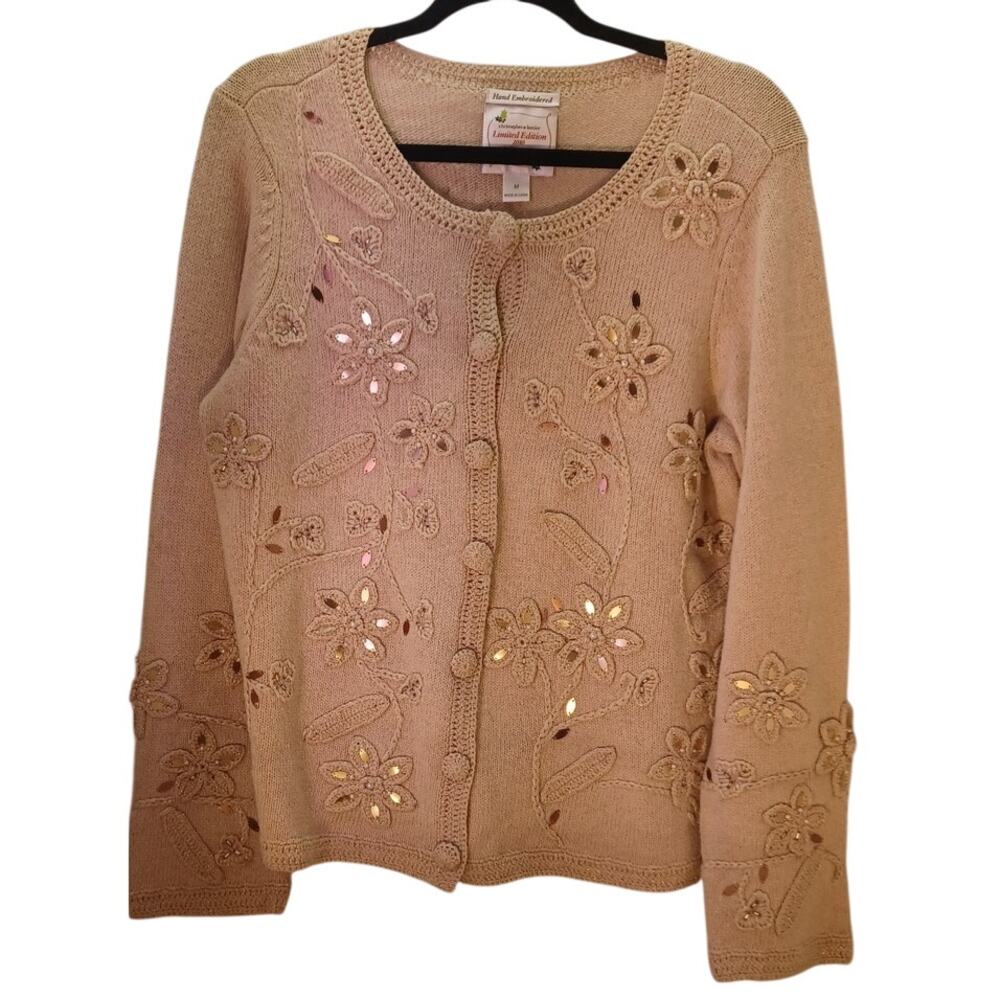 Christopher & Banks Limited Edition 2010 Hand Embroidered Sequin Cardigan Beige